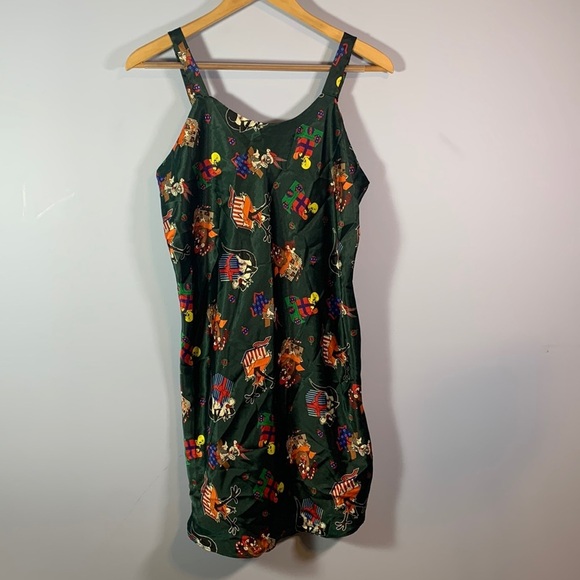 Vintage Looney Tunes hunter green size medium pajama slip dress Y2K Christmas - Picture 2 of 7